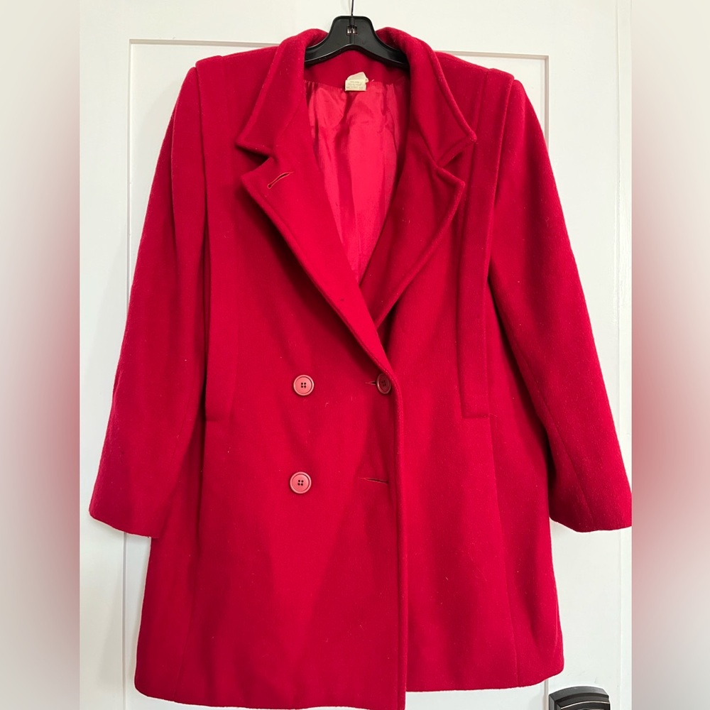 Elegant Red Wool, Double-Breasted Peacoat